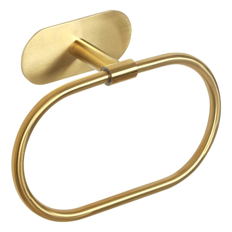 HouseAid Self Adhesive Towel Ring for Bathroom, Stainless Steel Adhesive Hand Towel Holder, No Drilling Modern Hand Towel Hanger, Brushed Gold - Image 1